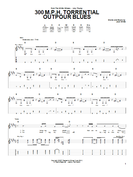 The White Stripes 300 MPH Torrential Outpour Blues Sheet Music