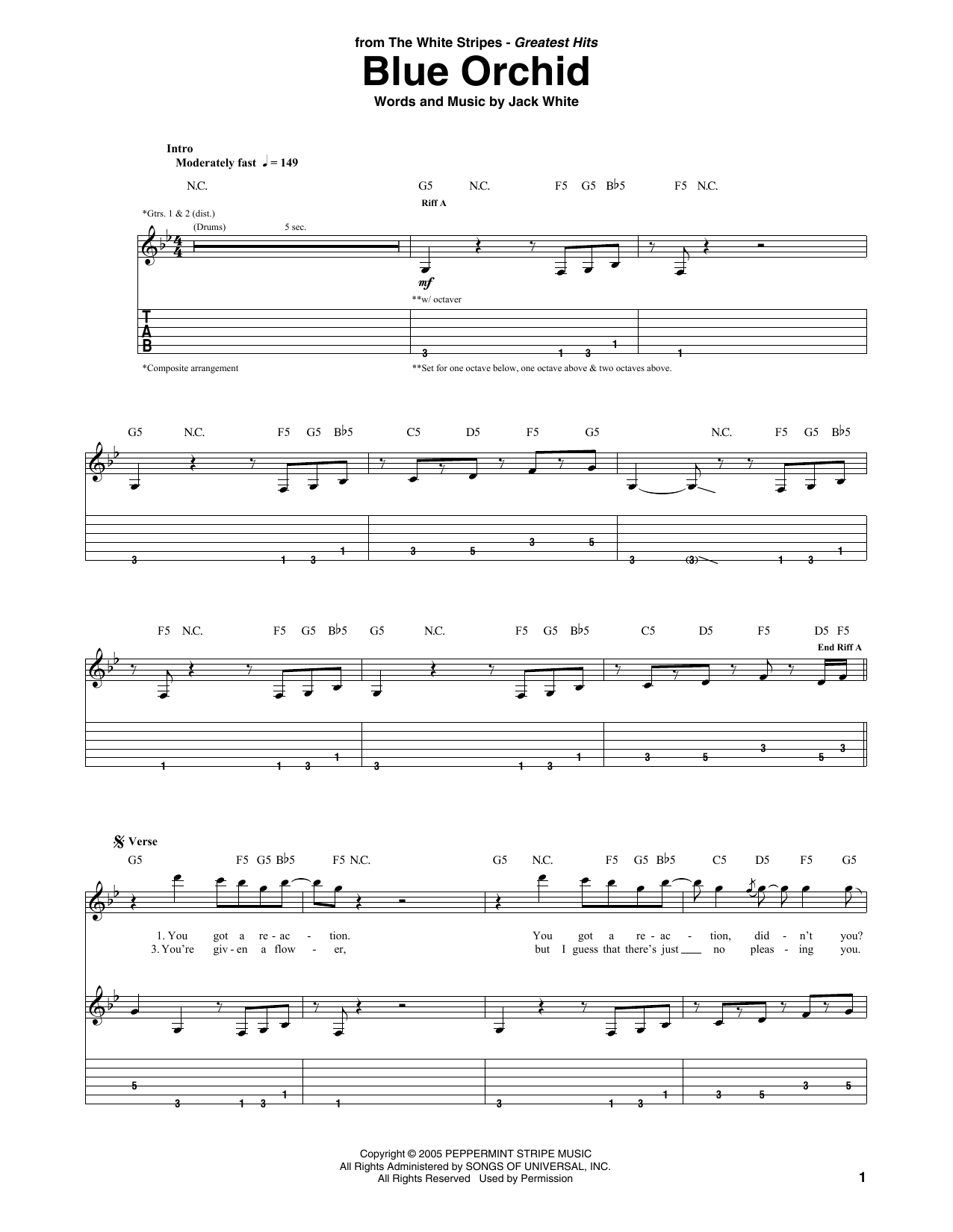 The White Stripes Blue Orchid Sheet Music