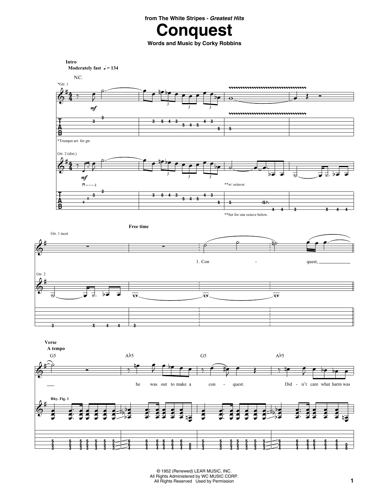 The White Stripes Conquest Sheet Music