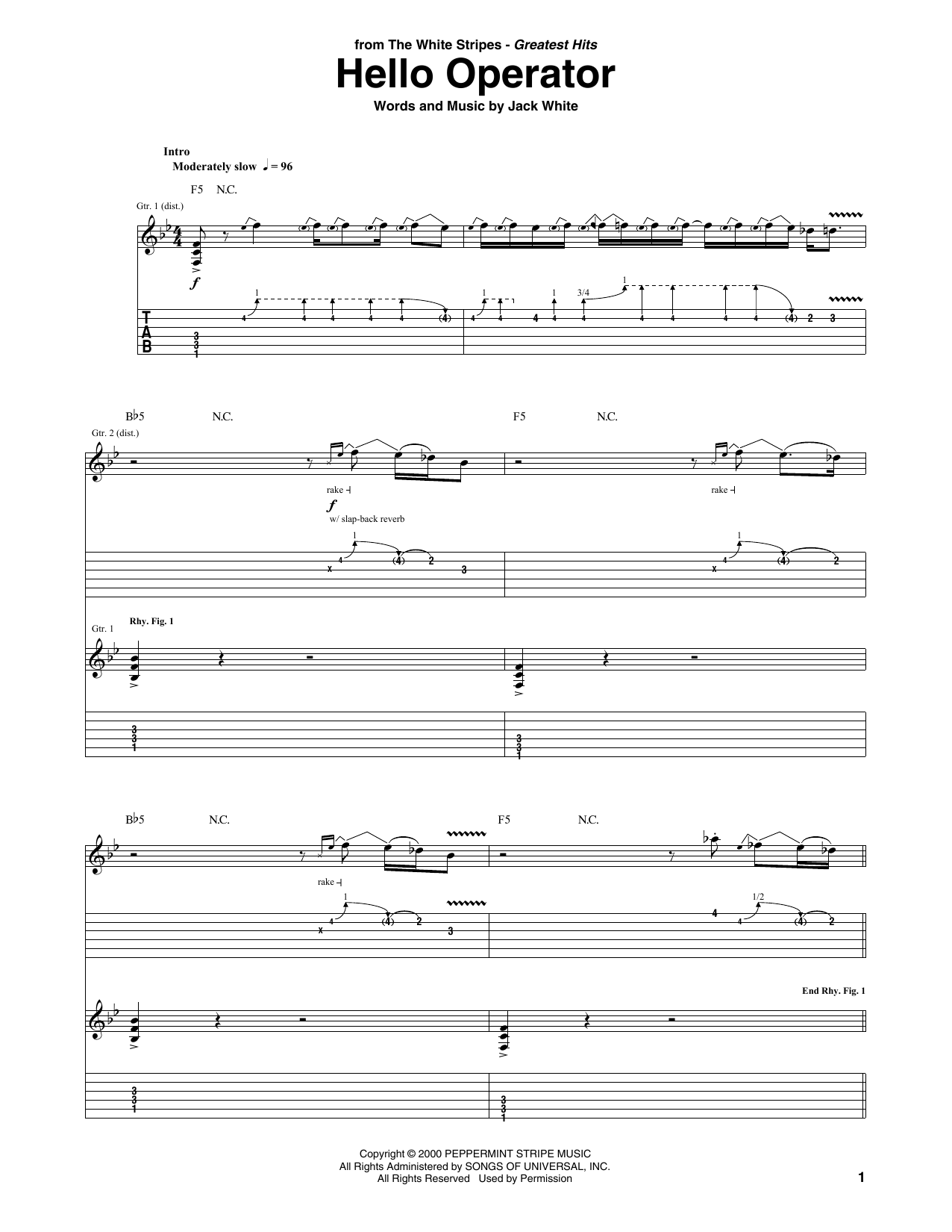 The White Stripes Hello Operator Sheet Music