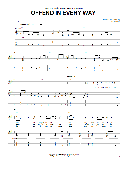 The White Stripes Offend In Every Way Sheet Music