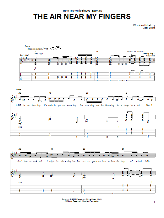 The White Stripes The Air Near My Fingers Sheet Music