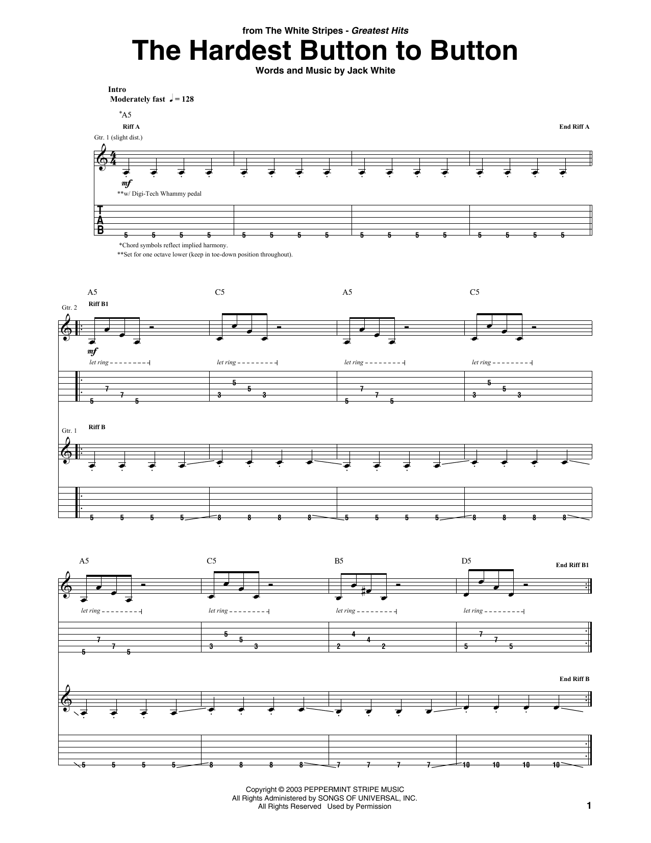 The White Stripes The Hardest Button To Button Sheet Music