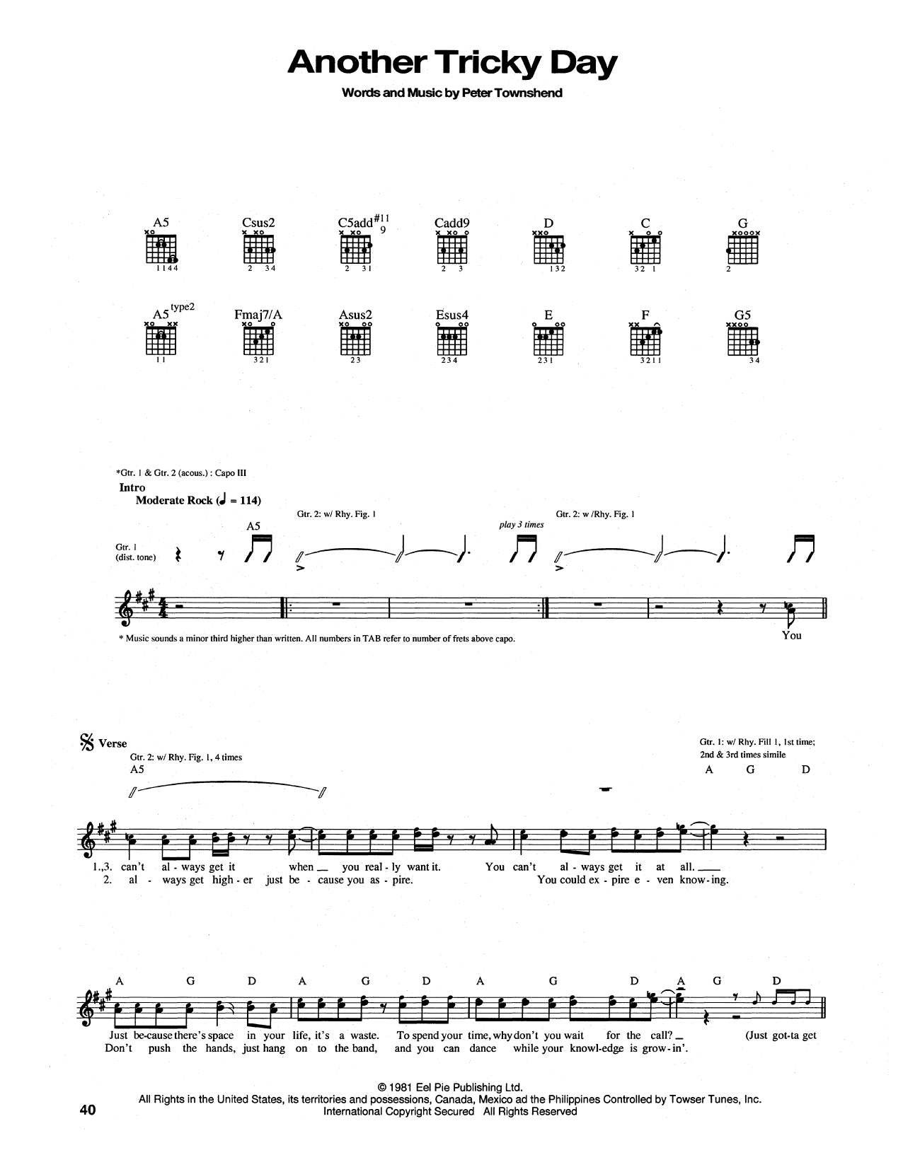The Who Another Tricky Day Sheet Music