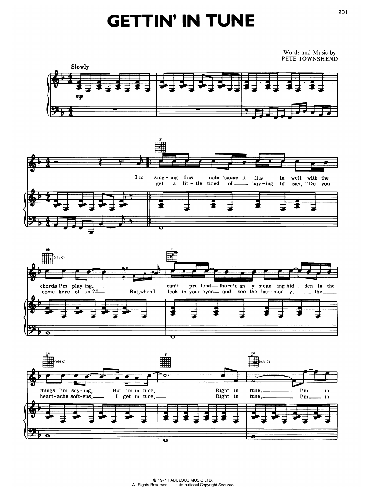 The Who Getting In Tune Sheet Music
