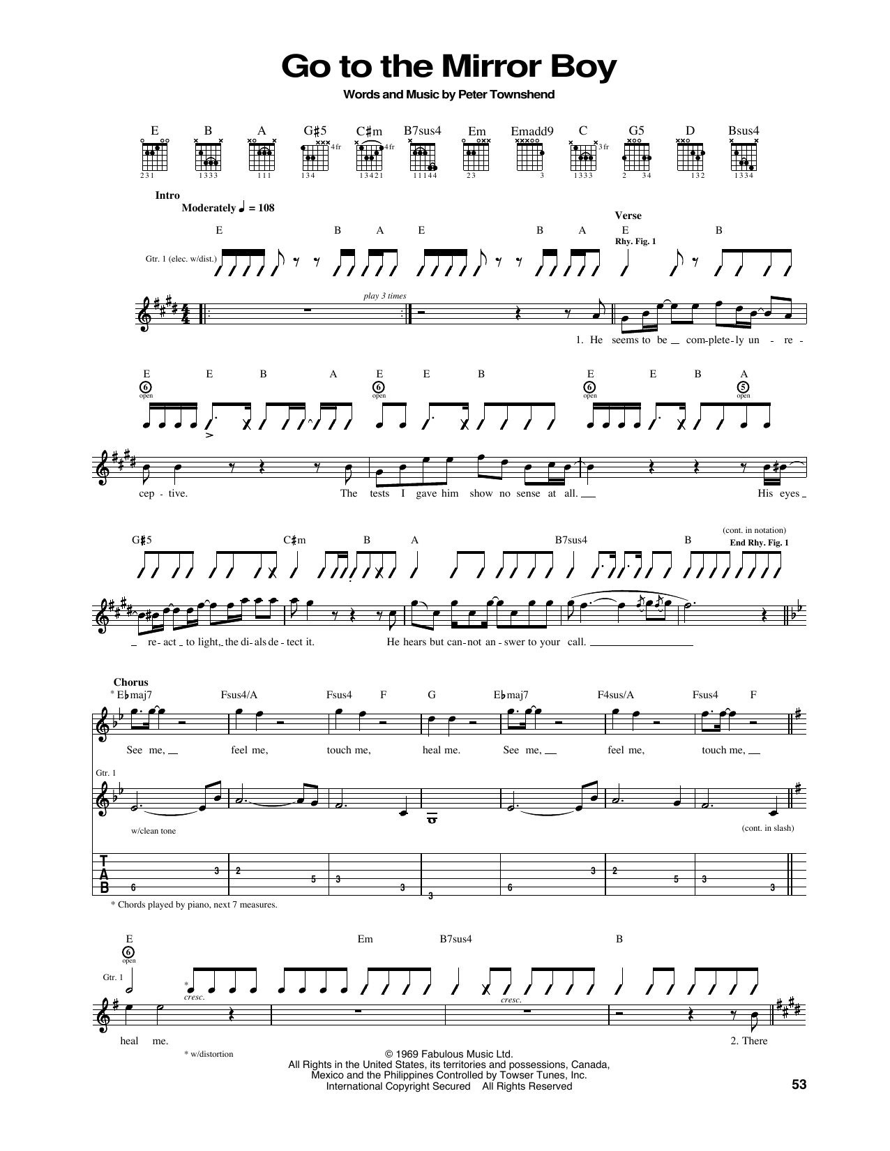 The Who Go To The Mirror Boy Sheet Music