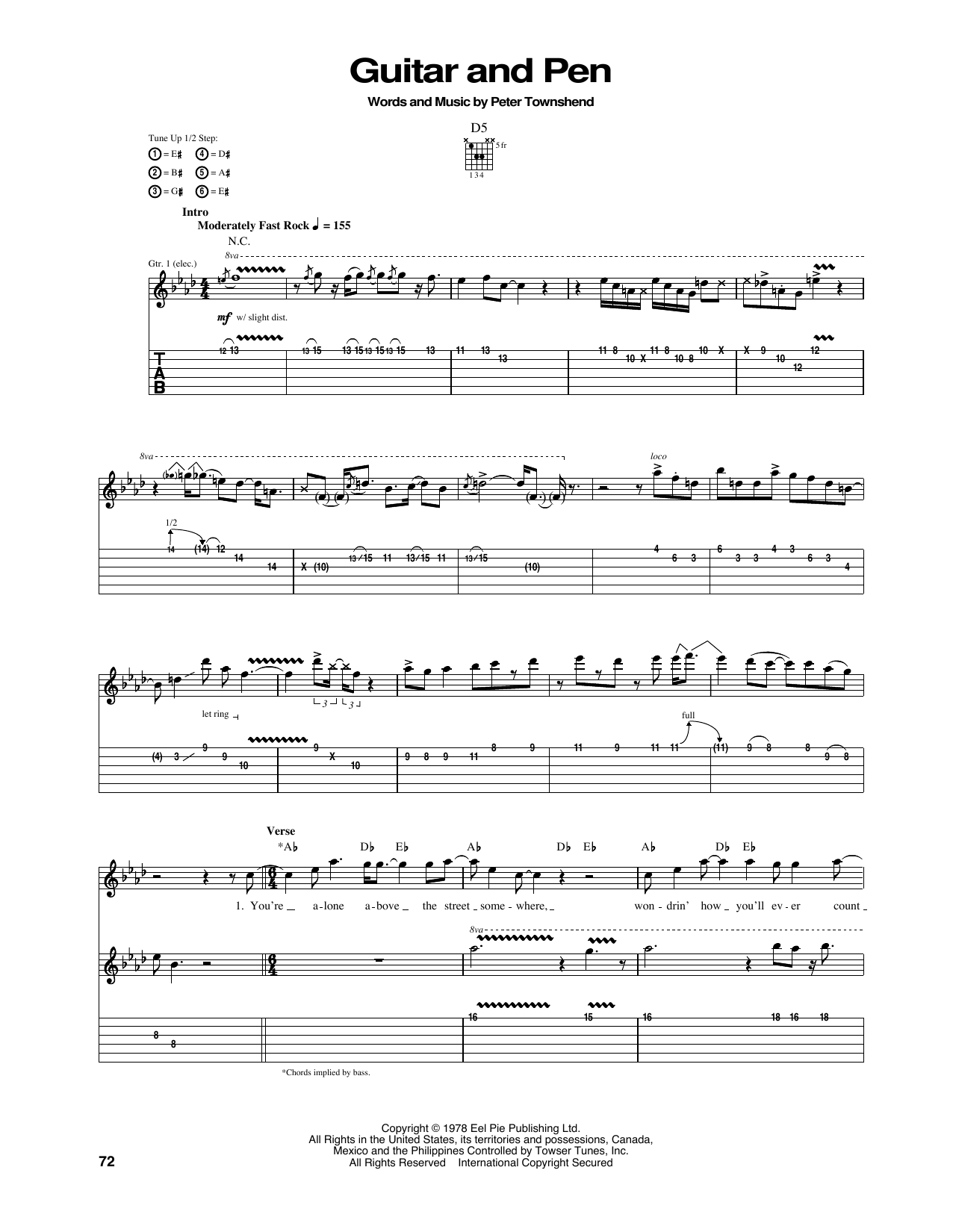 The Who Guitar And Pen Sheet Music