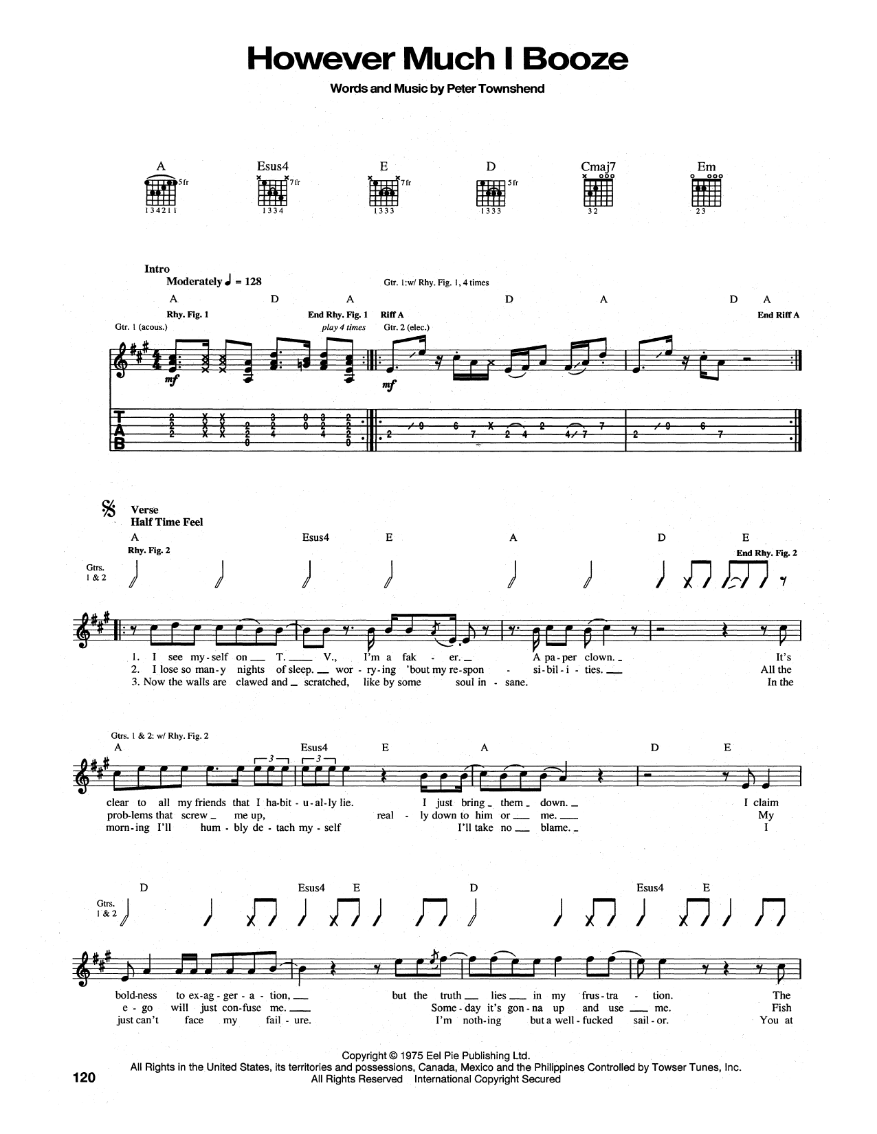 The Who However Much I Booze Sheet Music