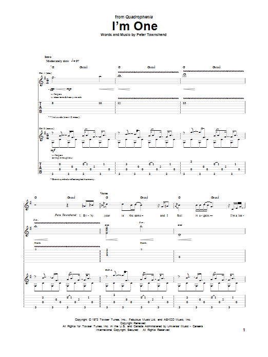 The Who I'm One Sheet Music