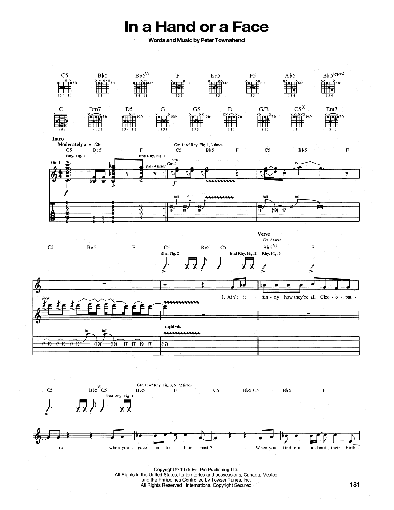 The Who In A Hand Or A Face Sheet Music