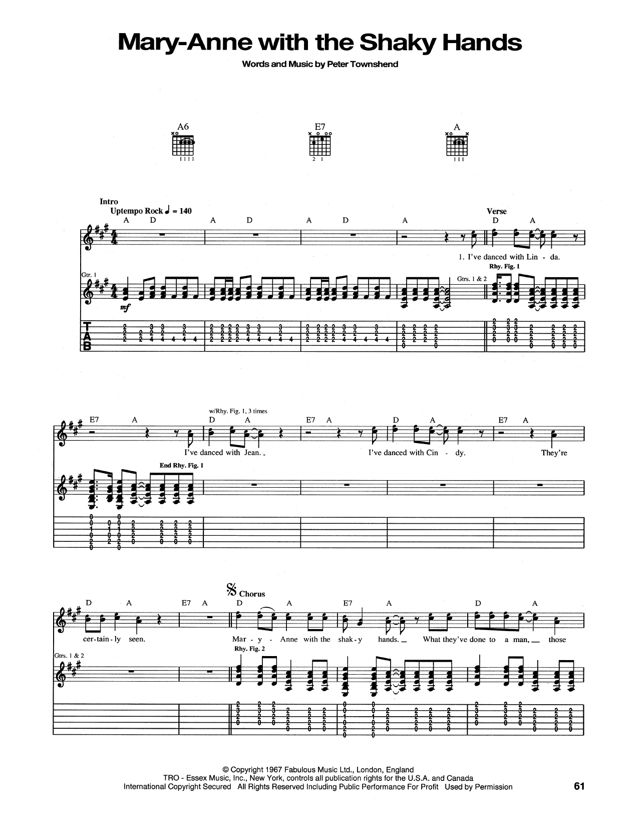 The Who Mary-Anne With The Shaky Hands Sheet Music
