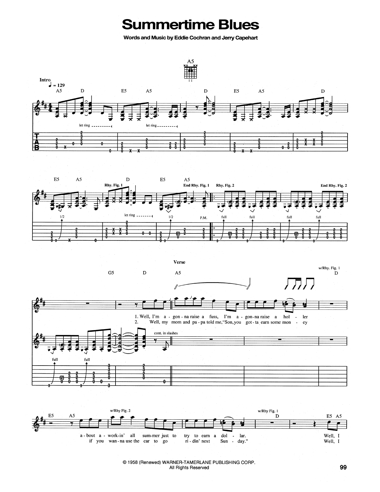 The Who Summertime Blues Sheet Music