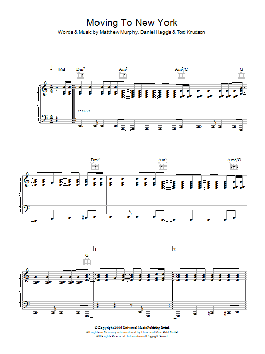 The Wombats Moving To New York Sheet Music