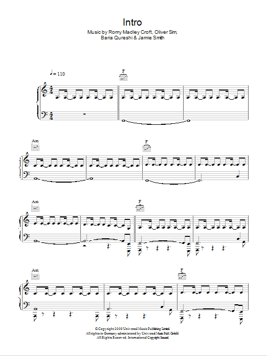 The XX Intro Sheet Music