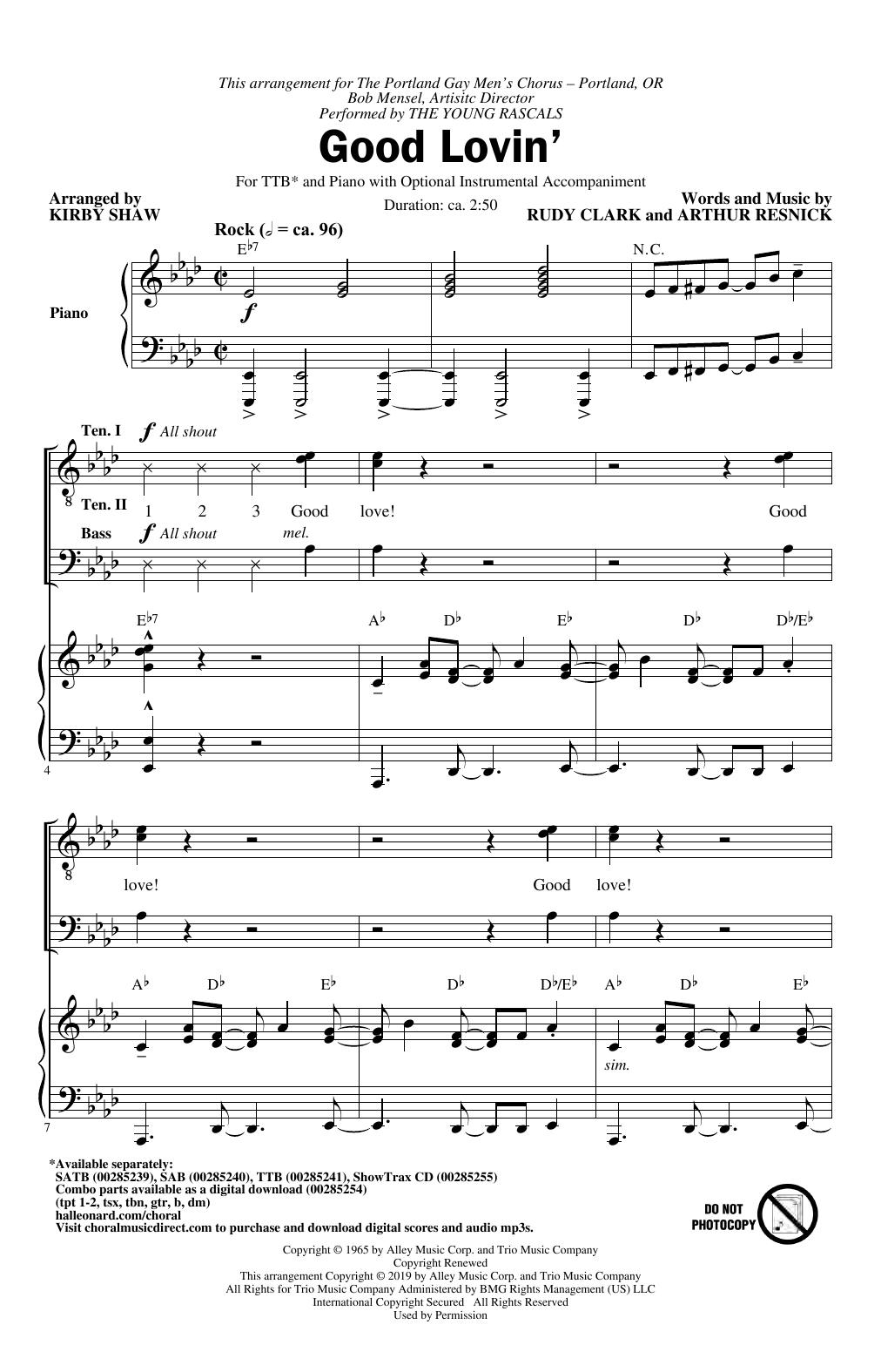 The Young Rascals Good Lovin' (arr. Kirby Shaw) Sheet Music
