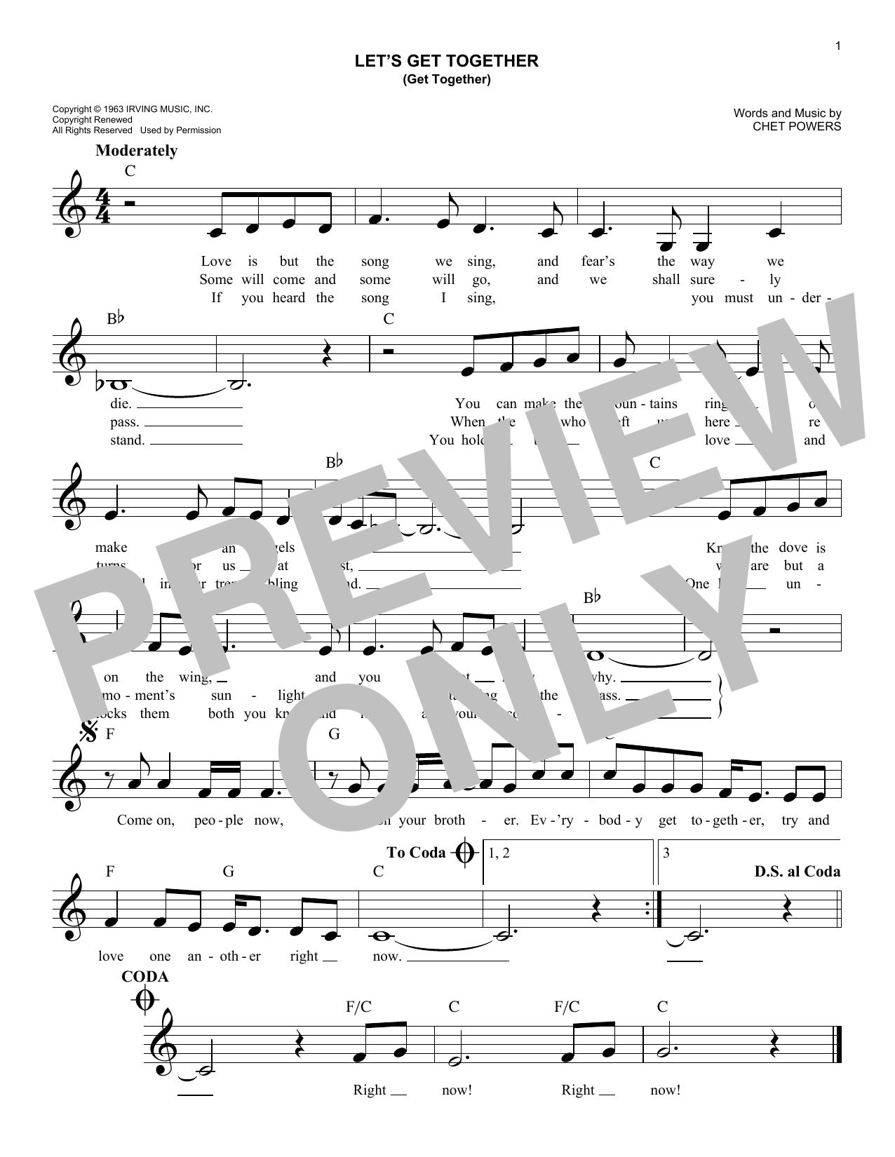 The Youngbloods Let's Get Together (Get Together) Sheet Music