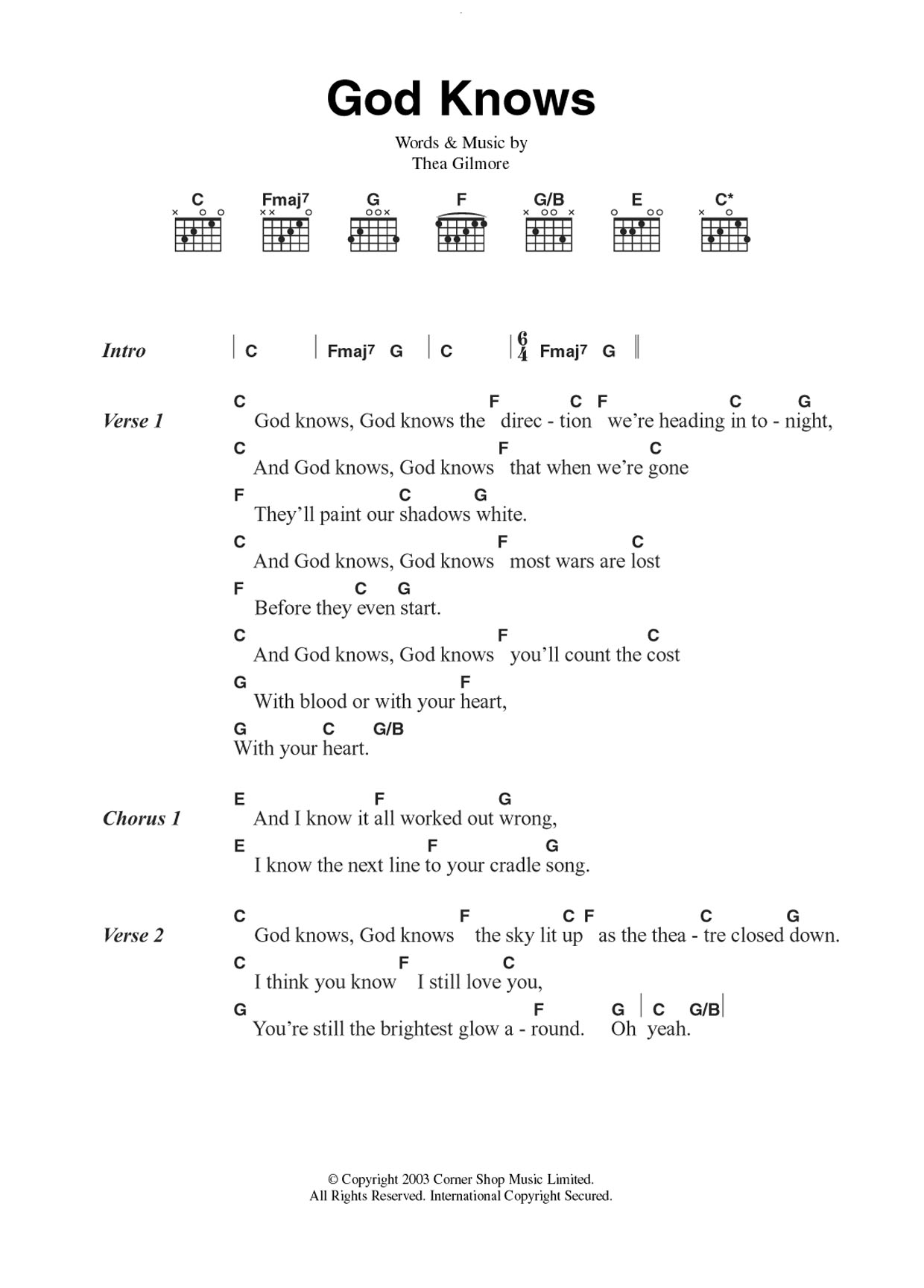 Thea Gilmore God Knows Sheet Music
