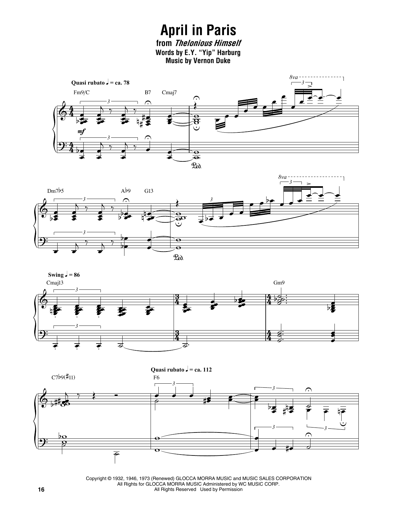 Thelonious Monk April In Paris Sheet Music