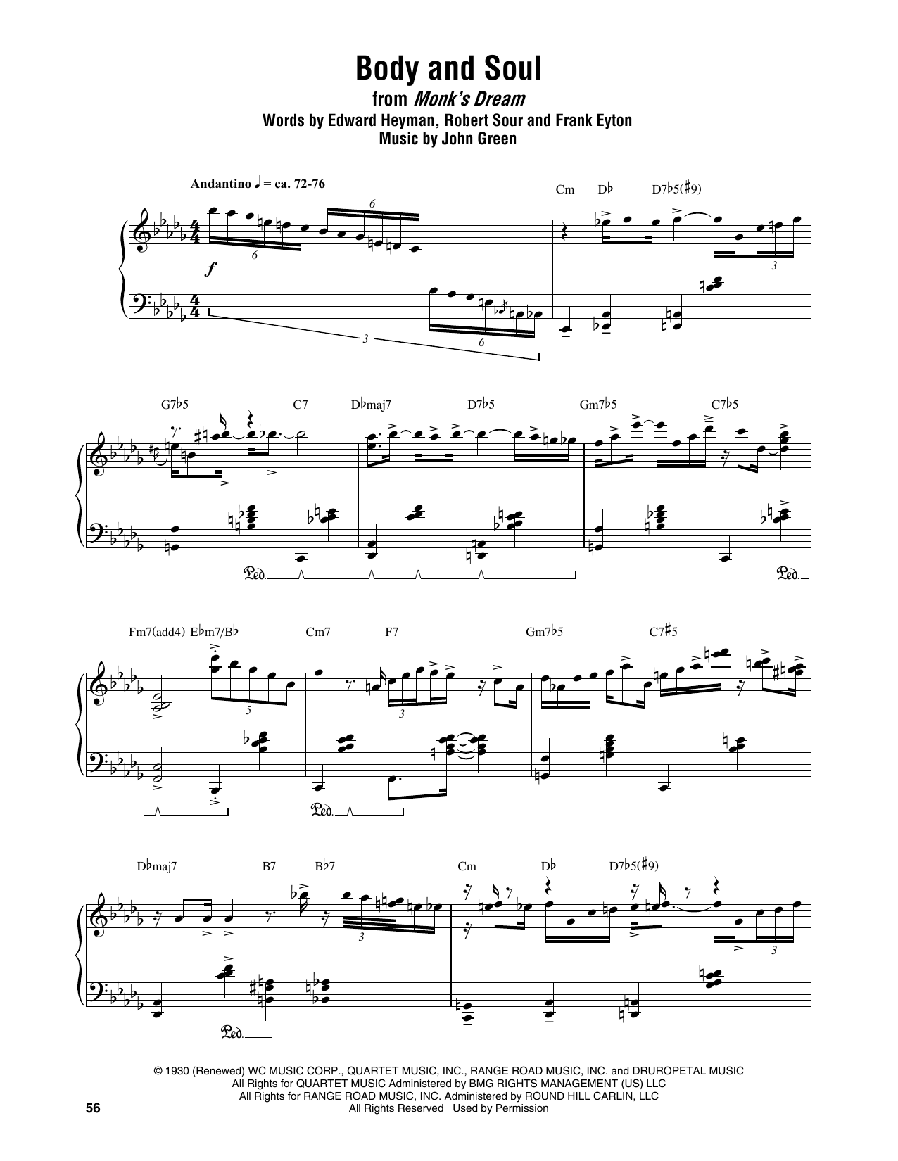 Thelonious Monk Body And Soul Sheet Music