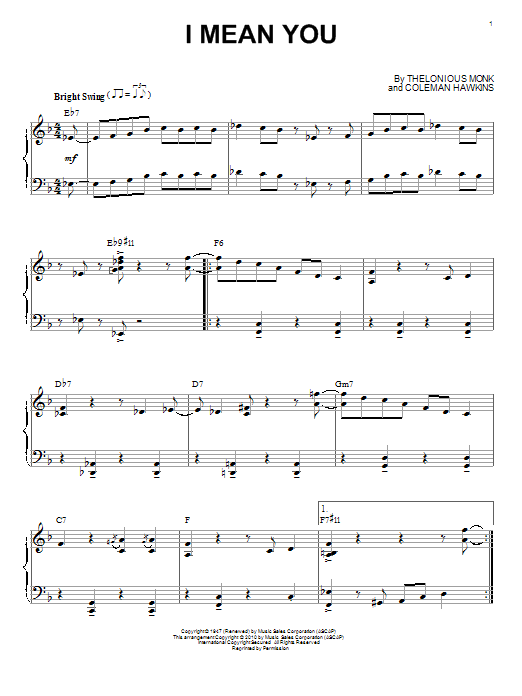 Thelonious Monk I Mean You (arr. Brent Edstrom) Sheet Music