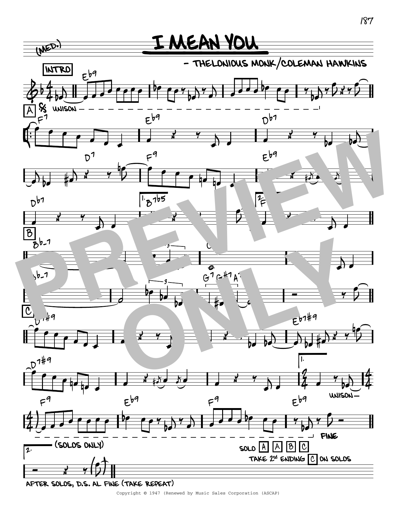 Thelonious Monk I Mean You [Reharmonized version] (arr. Jack Grassel) Sheet Music