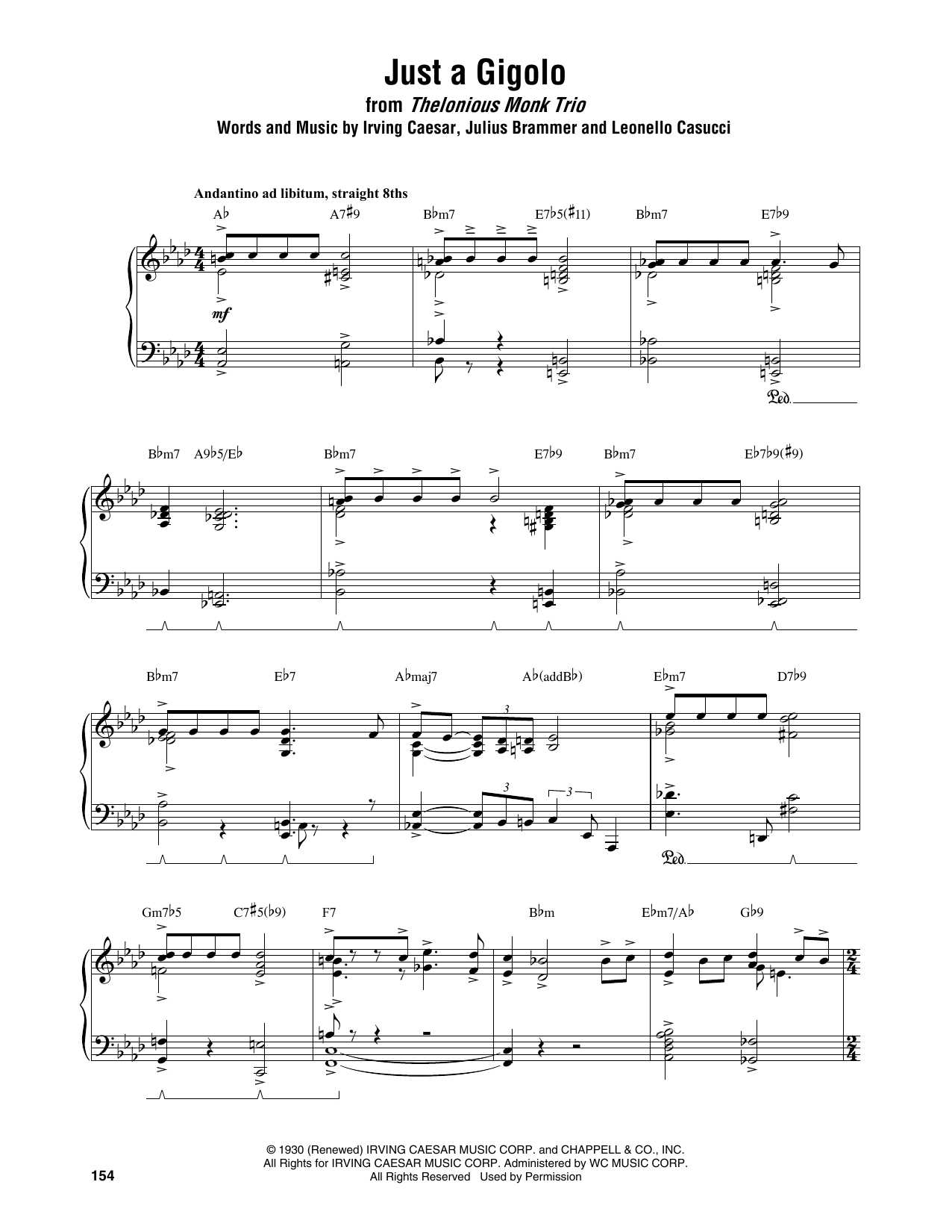 Thelonious Monk Just A Gigolo Sheet Music