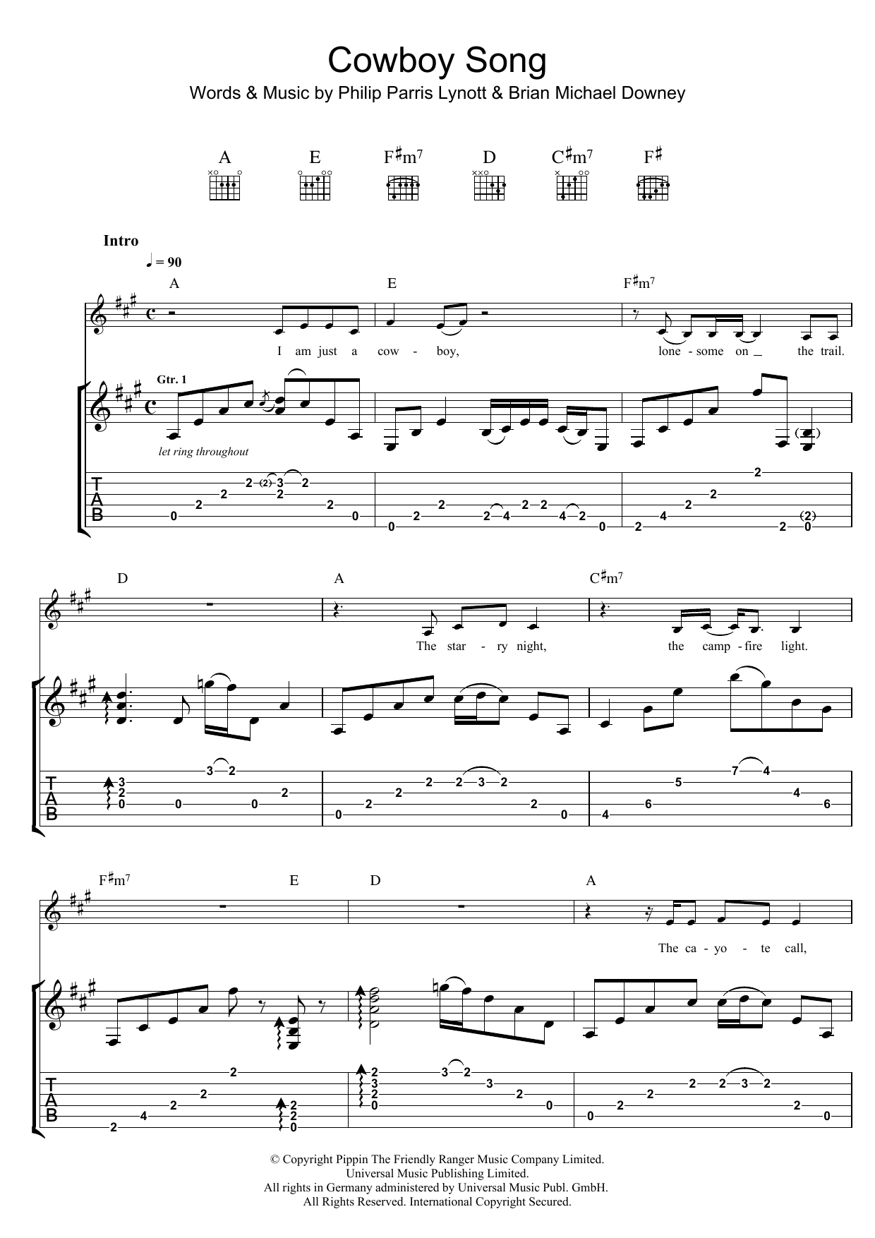 Thin Lizzy Cowboy Song Sheet Music