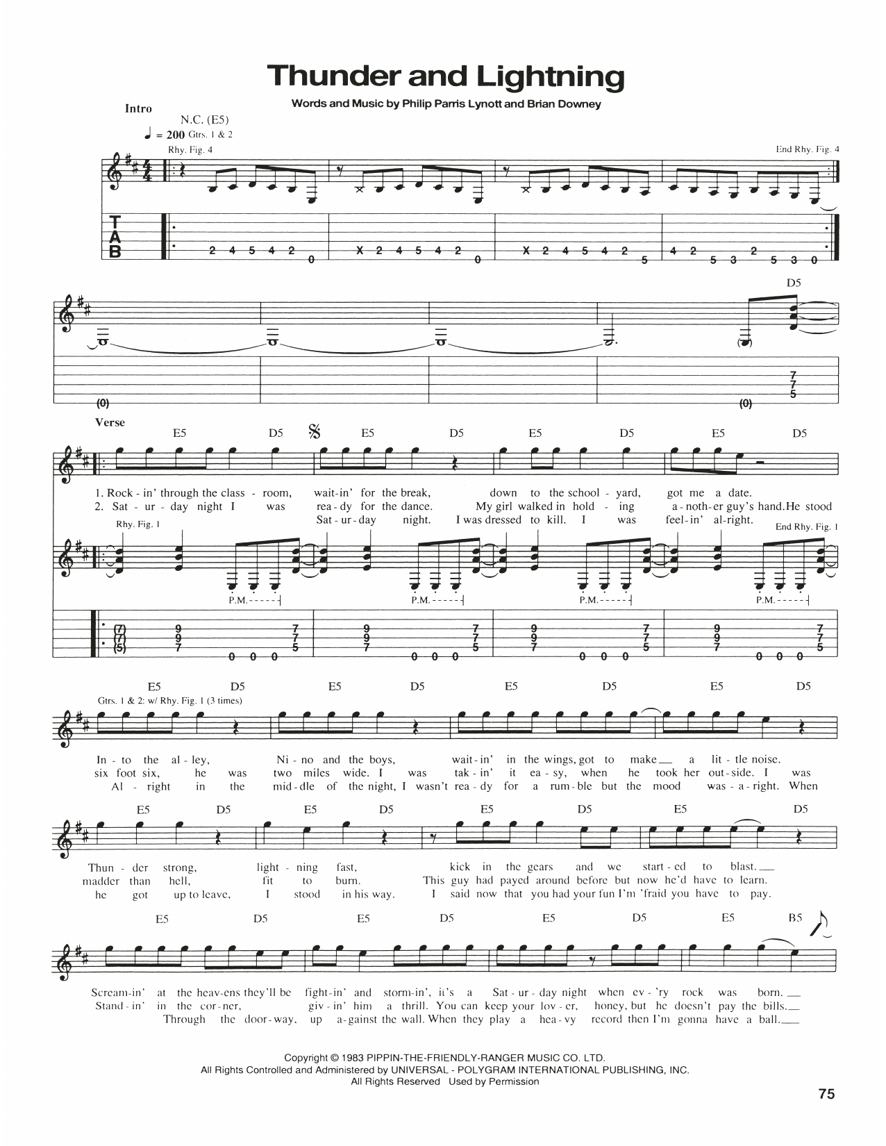 Thin Lizzy Thunder And Lightning Sheet Music