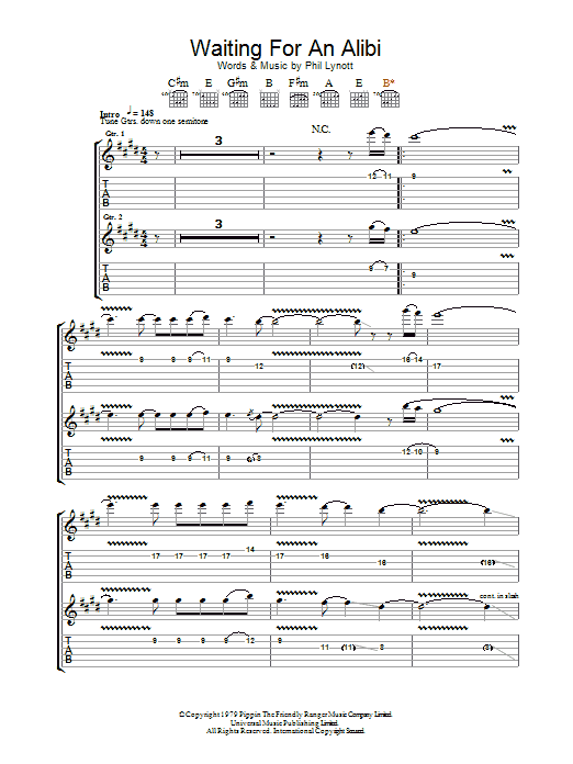 Thin Lizzy Waiting For An Alibi Sheet Music