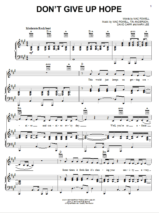 Third Day Don't Give Up Hope Sheet Music