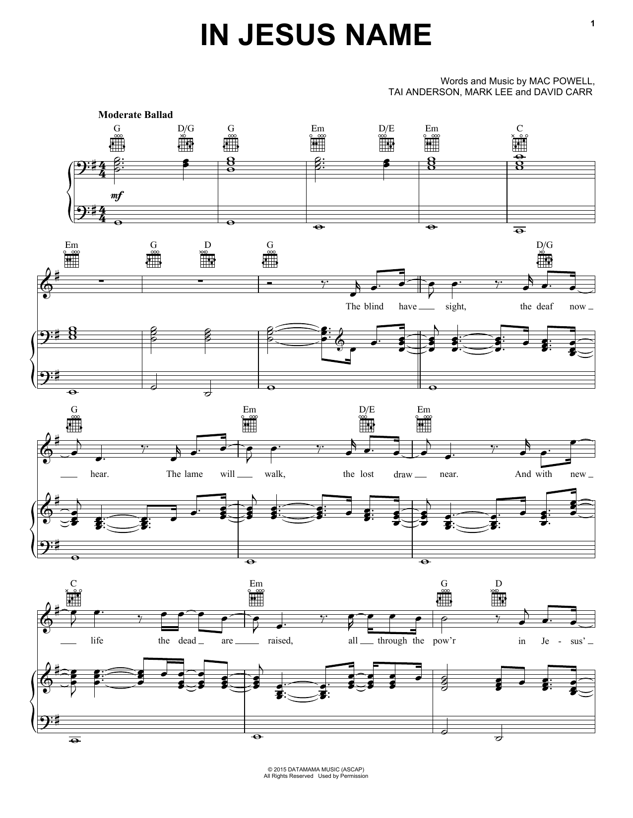 Third Day In Jesus Name Sheet Music