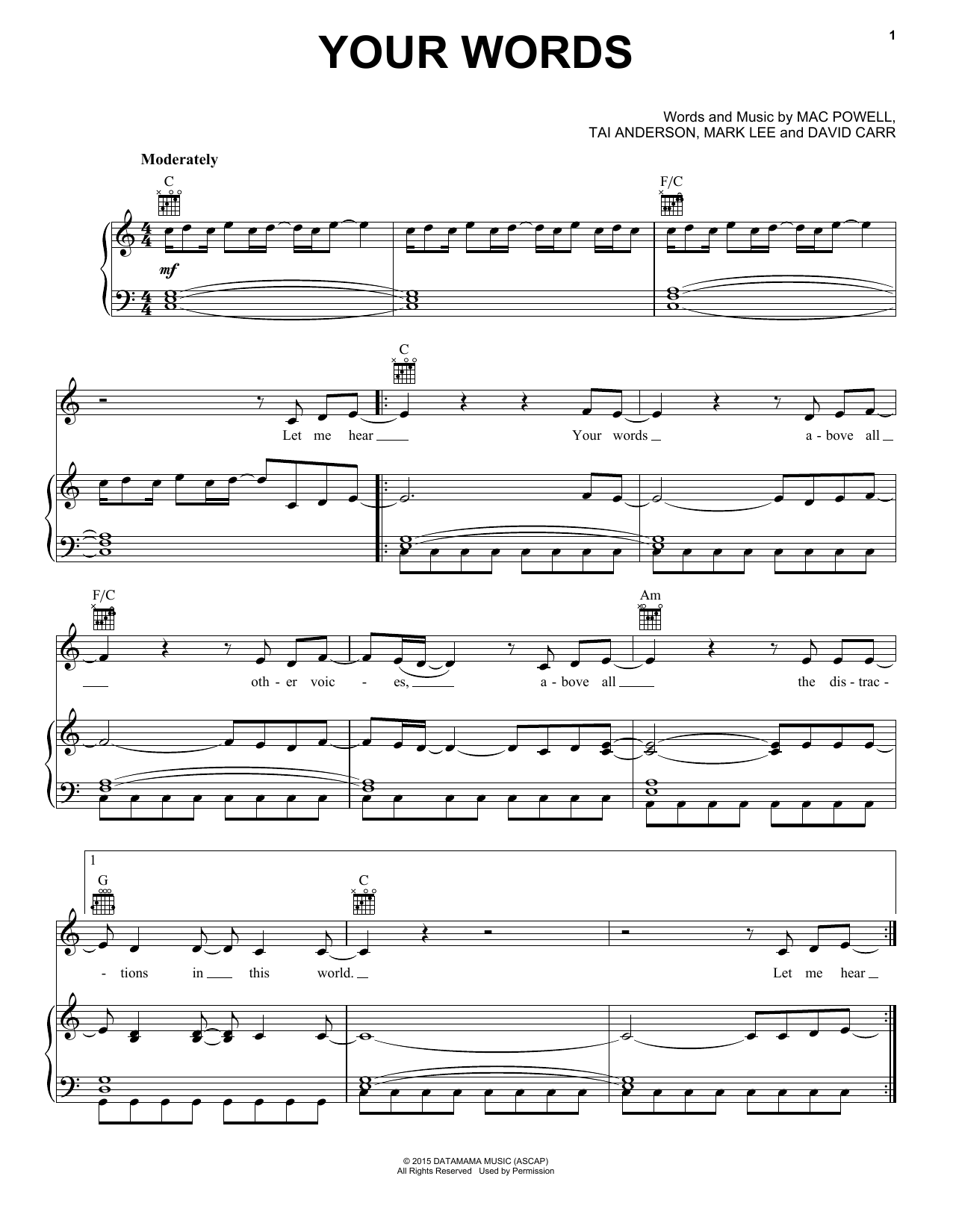 Third Day Your Words Sheet Music
