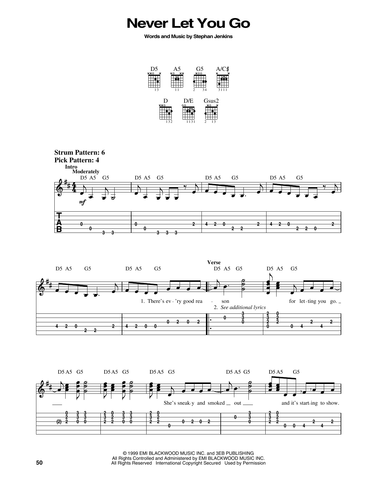 Third Eye Blind Never Let You Go Sheet Music