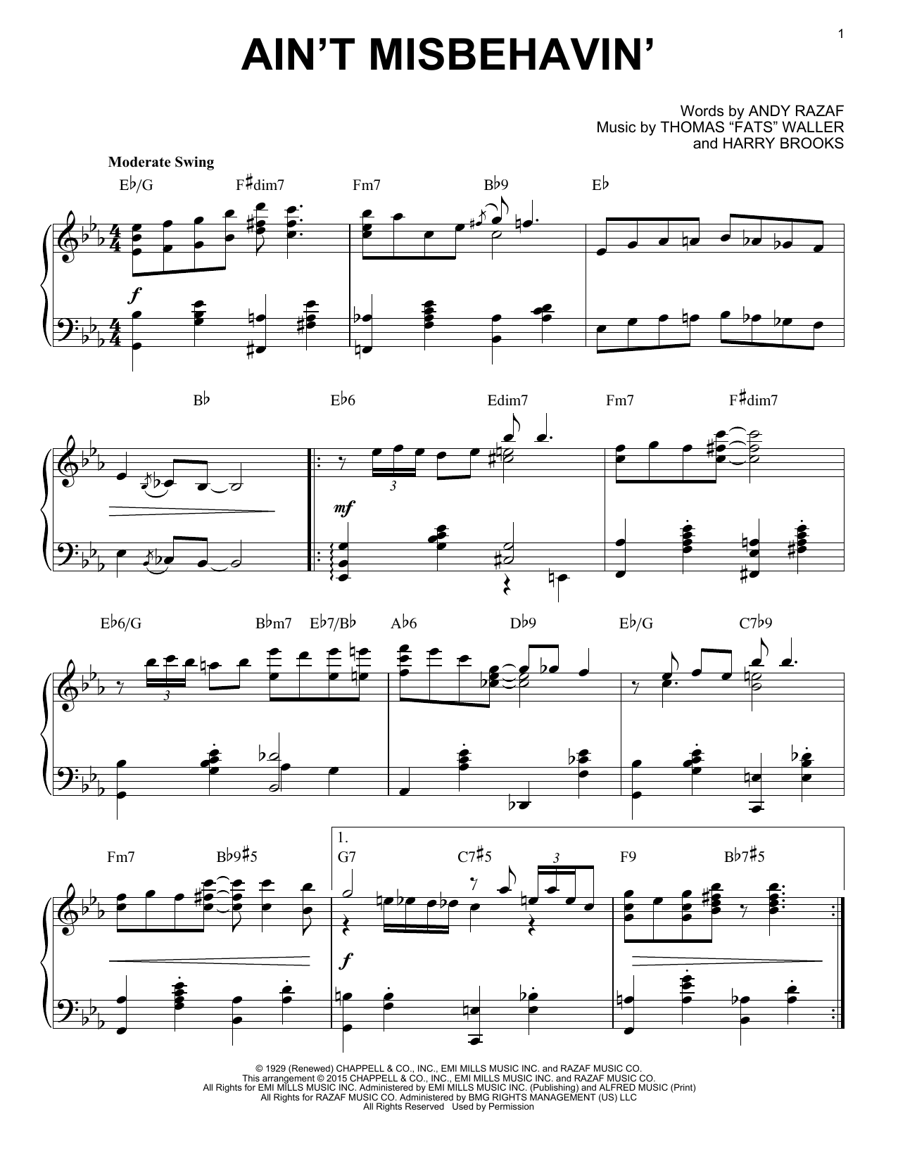 Fats Waller Ain't Misbehavin' [Stride version] (arr. Brent Edstrom) Sheet Music