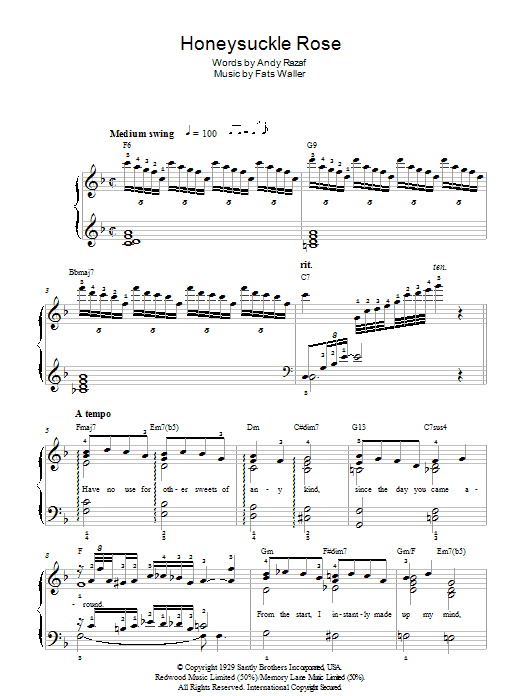 Fats Waller Honeysuckle Rose Sheet Music