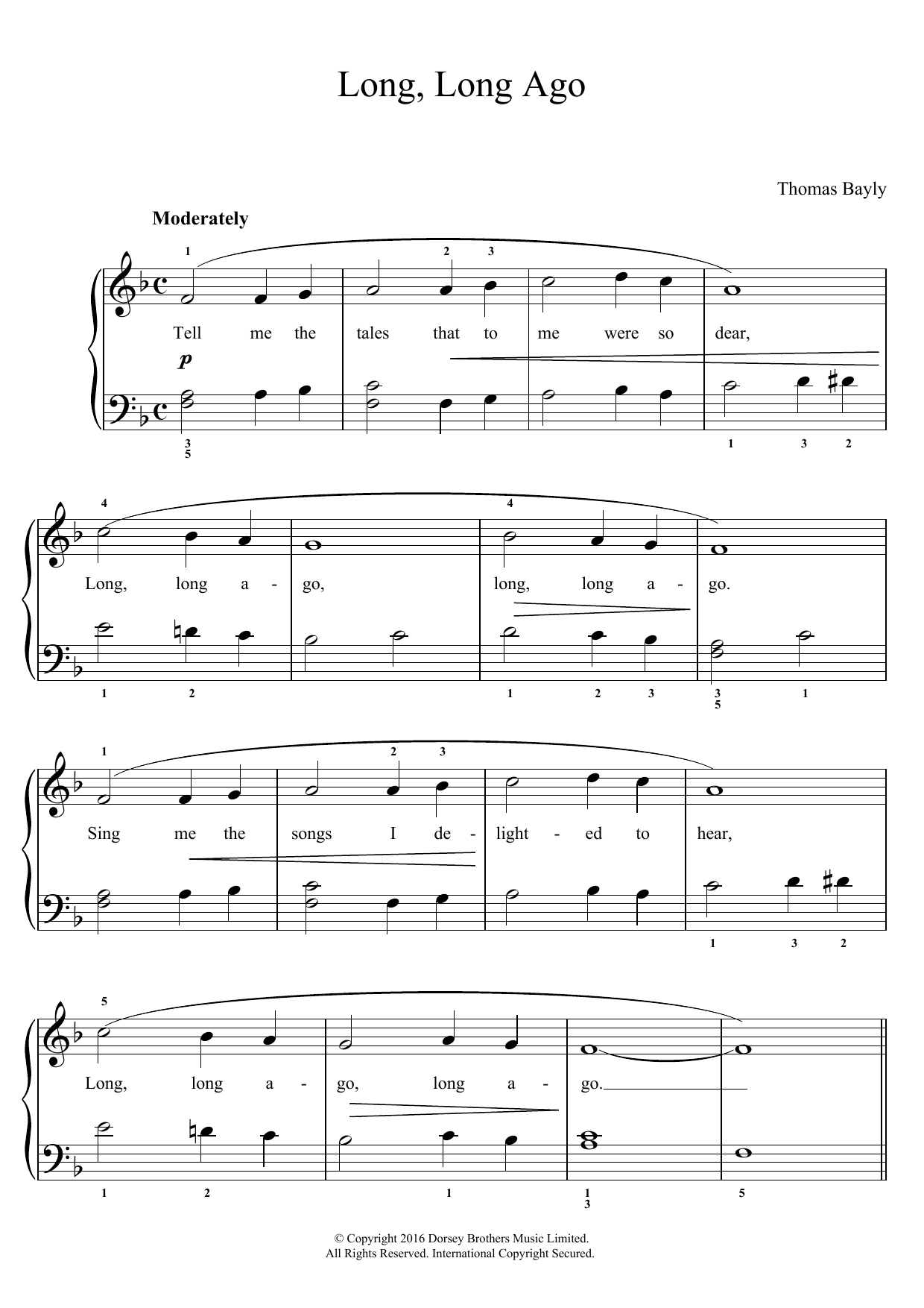 Thomas Bayly Long, Long Ago Sheet Music