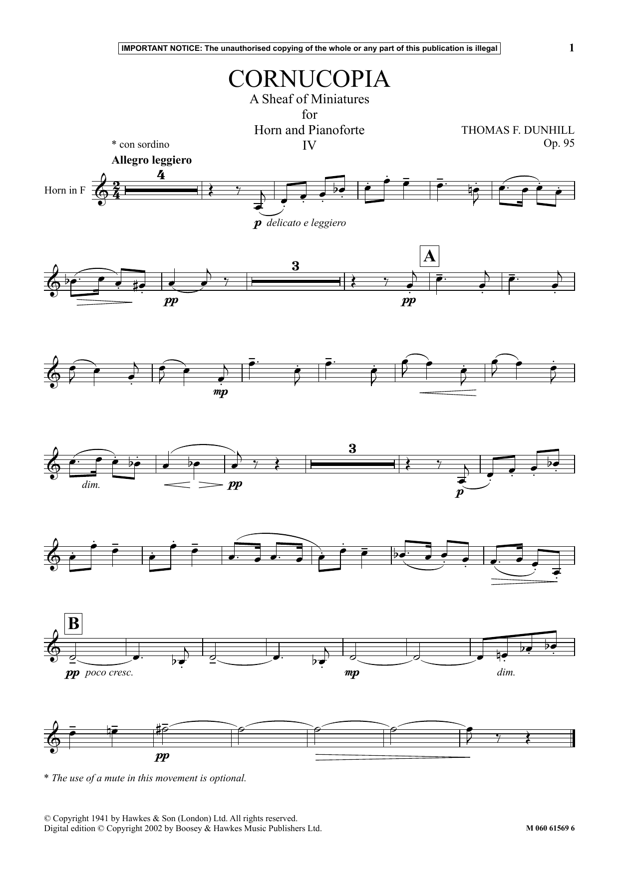Thomas F. Dunhill Cornucopia - A Sheaf Of Miniatures For Horn And Pianoforte (IV) Sheet Music