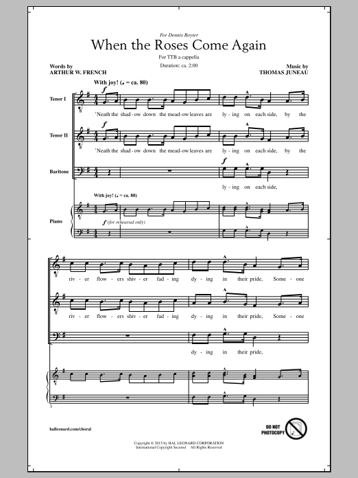 Thomas Juneau When The Roses Come Again Sheet Music