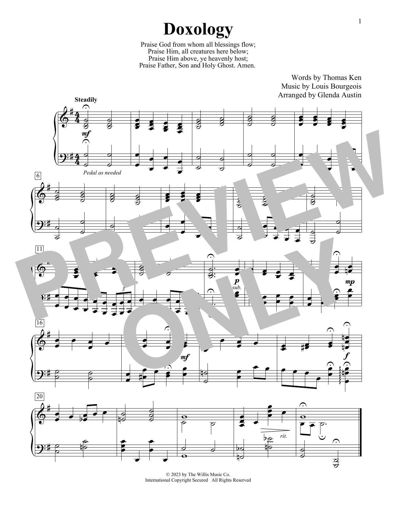 Thomas Ken Doxology (arr. Glenda Austin) Sheet Music