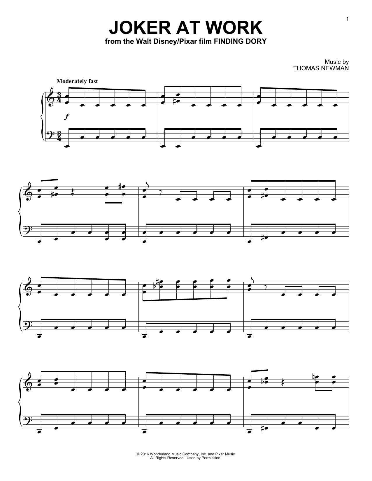 Thomas Newman Joker At Work (from Finding Dory) Sheet Music
