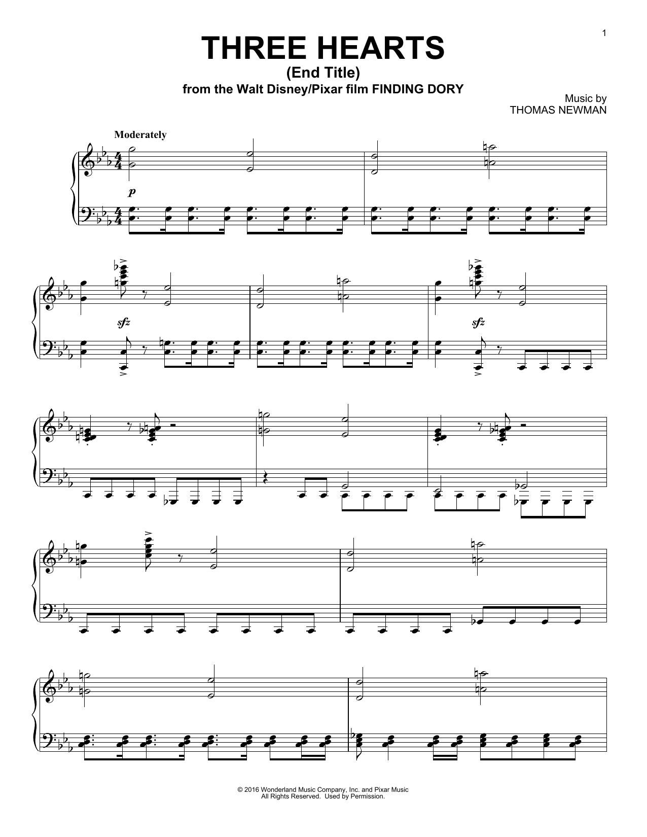 Thomas Newman Three Hearts (End Title) (from Finding Dory) Sheet Music