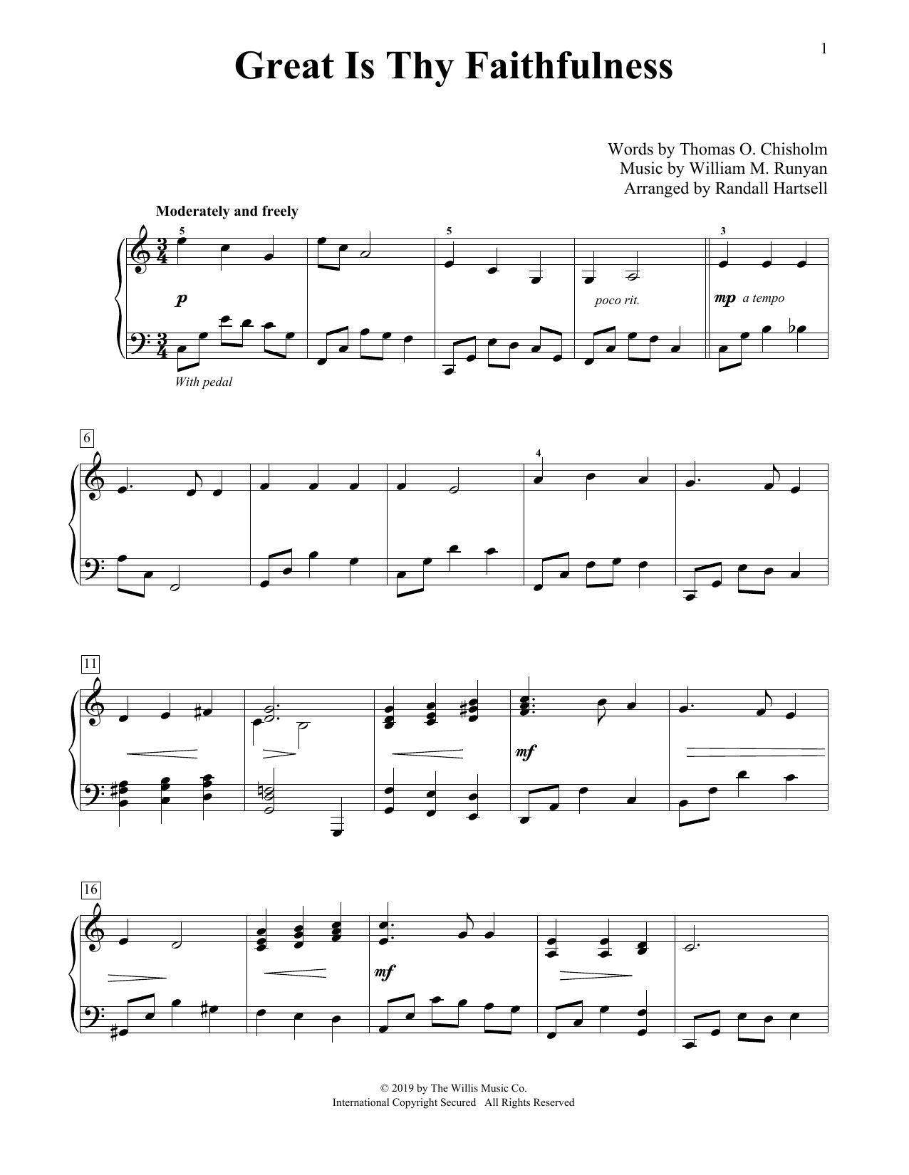 Thomas O. Chisholm and William M. Runyan Great Is Thy Faithfulness (arr. Randall Hartsell) Sheet Music