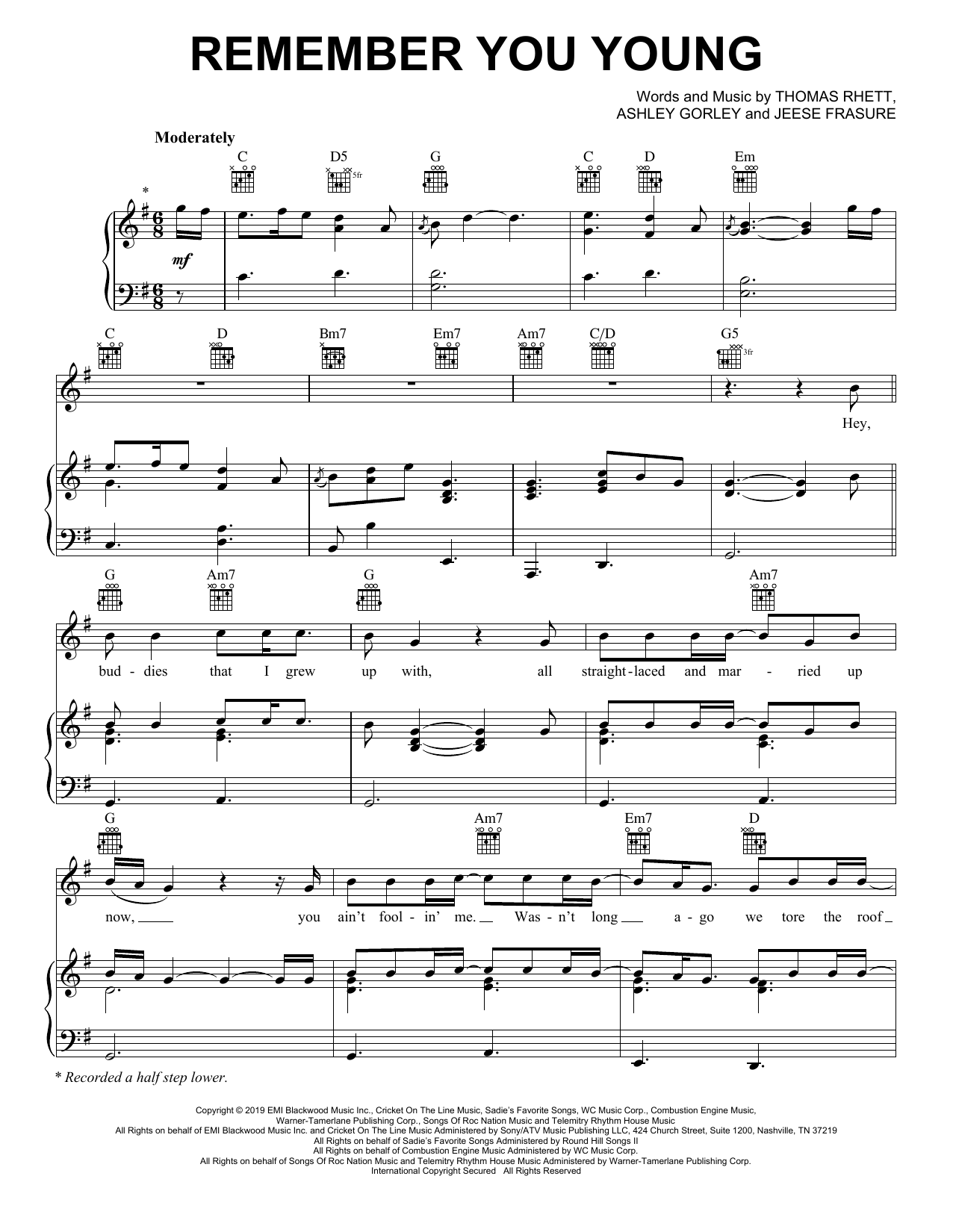 Thomas Rhett Remember You Young Sheet Music