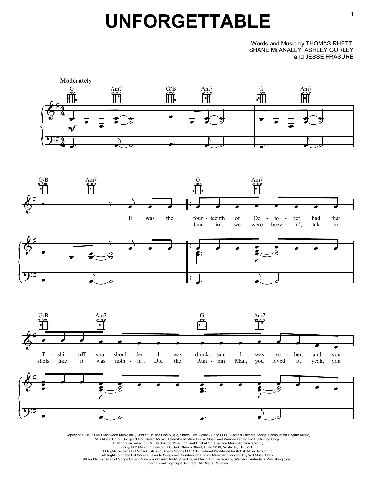 Thomas Rhett Unforgettable Sheet Music