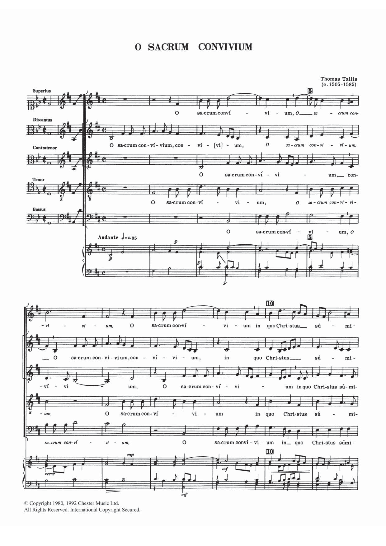 Thomas Tallis O Sacrum Convivium Sheet Music