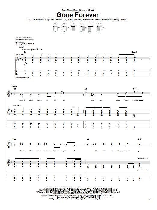 Three Days Grace Gone Forever Sheet Music
