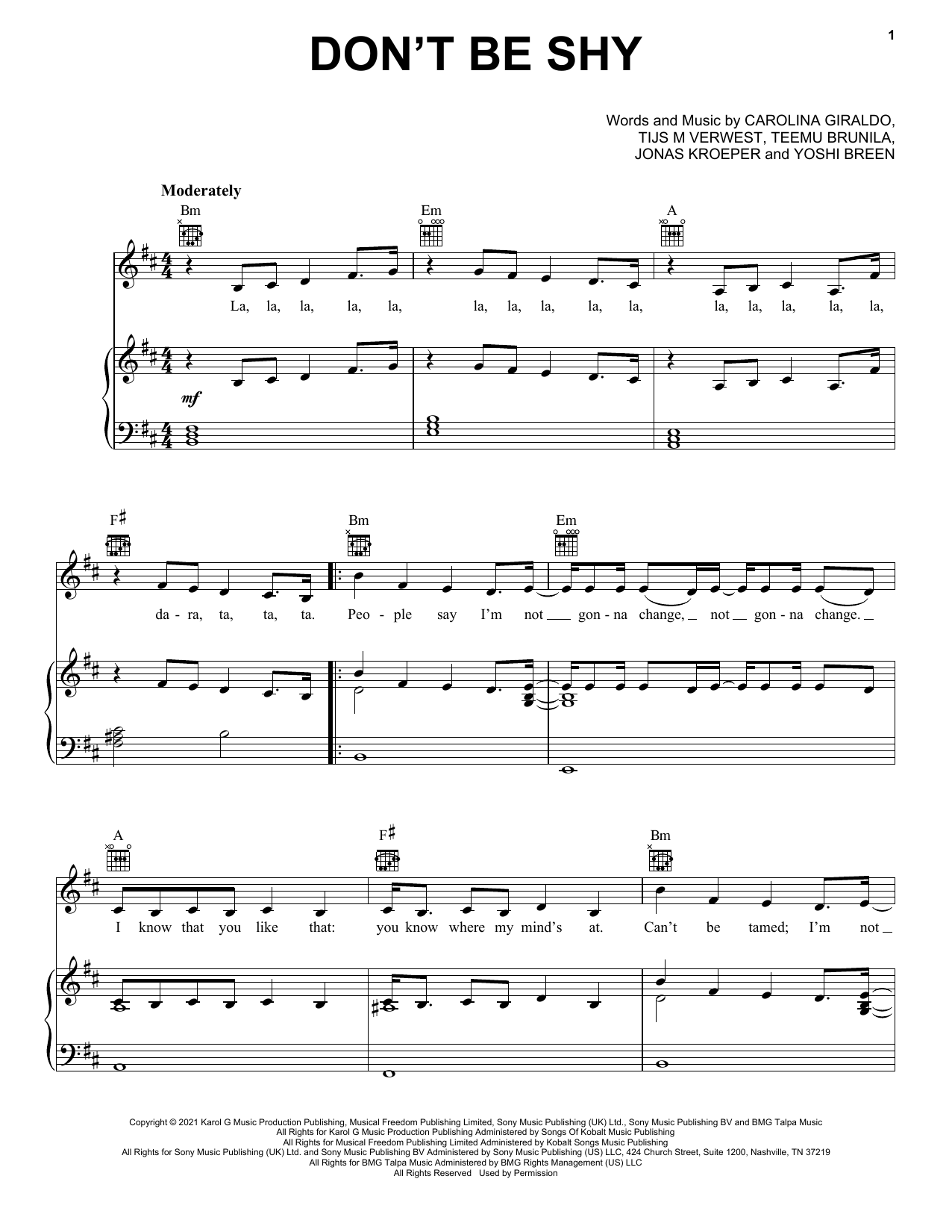 Tiësto and KAROL G Don't Be Shy Sheet Music