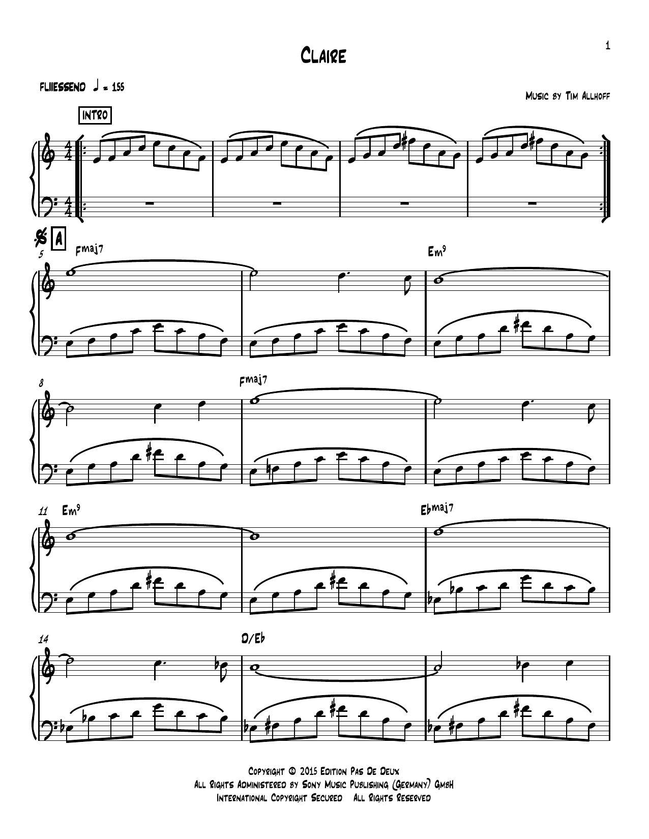 Tim Allhoff Claire Sheet Music