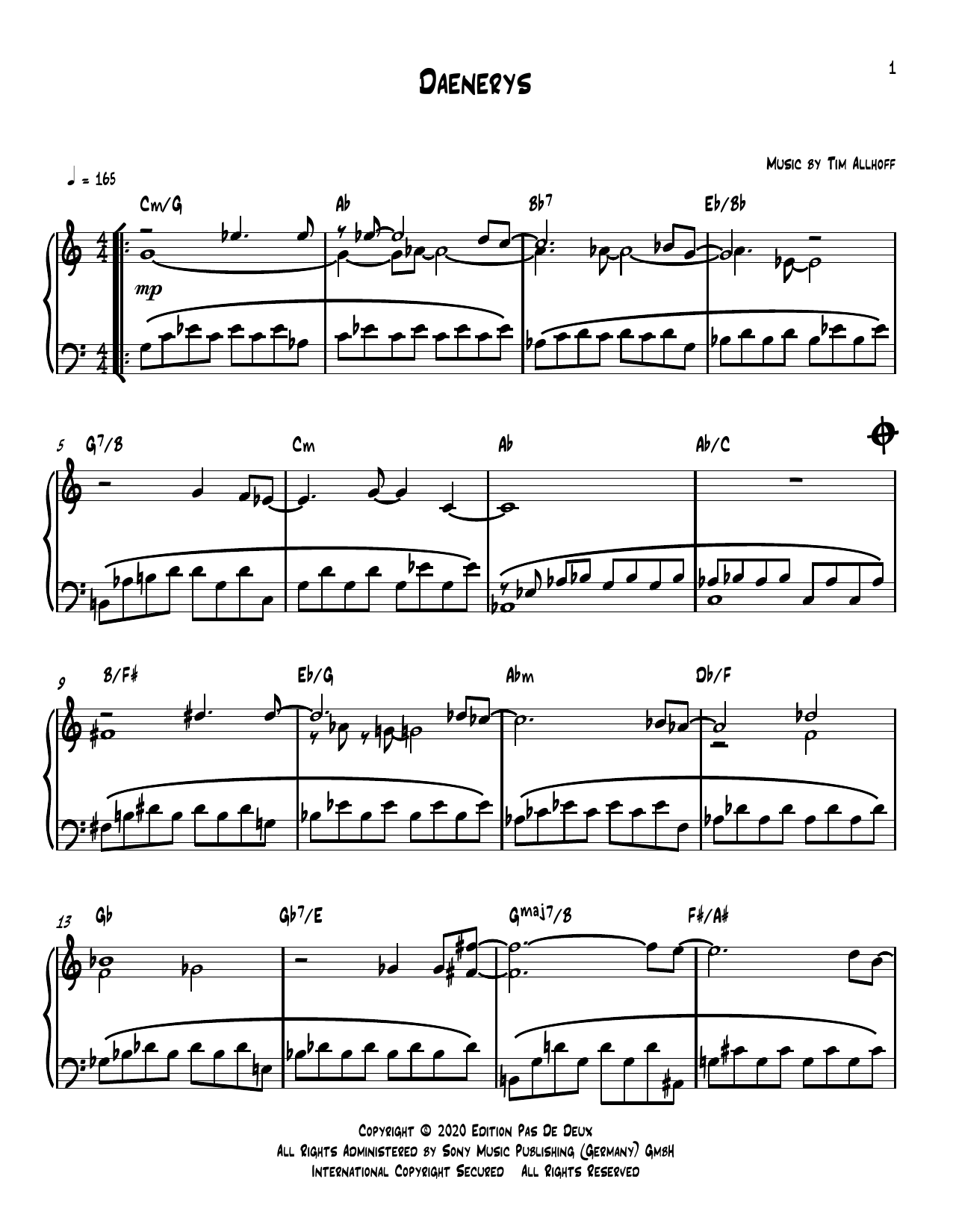 Tim Allhoff Daenerys Sheet Music
