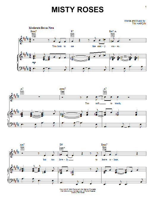 Tim Hardin Misty Roses Sheet Music